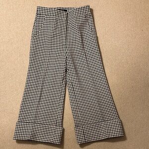 Smythe High Rise Cropped Cuffed Culotte Houndstooth in Black and White
